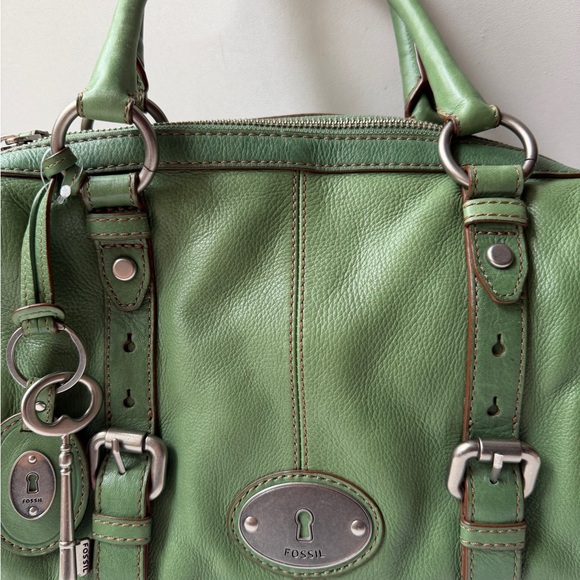 Fossil Maddox Green Leather Satchel Bag Rare - Picture 3 of 16